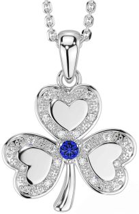 Diamond Sapphire Silver Shamrock Necklace