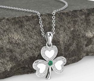 Diamond Emerald White Gold Shamrock Necklace