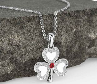 Diamond Ruby White Gold Shamrock Necklace