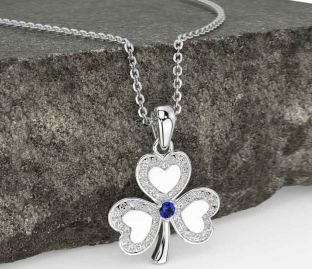 Diamond Sapphire White Gold Shamrock Necklace