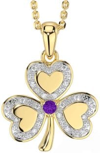 Diamond Amethyst Gold Shamrock Necklace