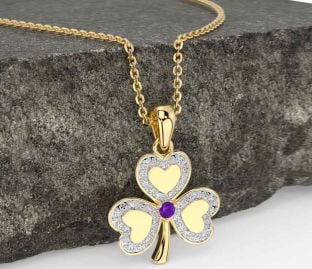 Diamond Amethyst Gold Shamrock Necklace