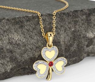 Diamond Ruby Gold Shamrock Necklace