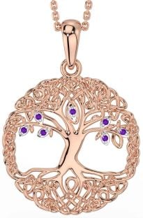 Amethyst Rose Gold Silver Celtic Tree of Life Necklace