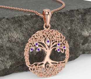 Amethyst Rose Gold Silver Celtic Tree of Life Necklace