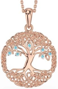 Aquamarine Rose Gold Silver Celtic Tree of Life Necklace