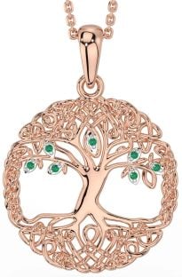 Emerald Rose Gold Silver Celtic Tree of Life Necklace