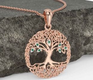 Emerald Rose Gold Silver Celtic Tree of Life Necklace
