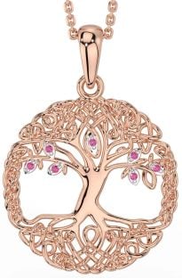 Pink Tourmaline Rose Gold Silver Celtic Tree of Life Necklace