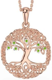 Peridot Rose Gold Silver Celtic Tree of Life Necklace