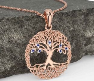 Sapphire Rose Gold Silver Celtic Tree of Life Necklace