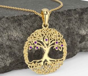 Amethyst Gold Silver Celtic Tree of Life Necklace