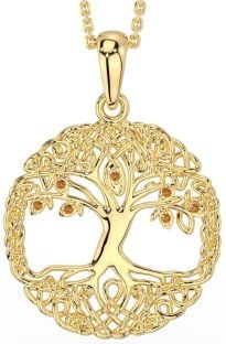 Citrine Gold Silver Celtic Tree of Life Necklace