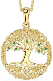 Emerald Gold Silver Celtic Tree of Life Necklace