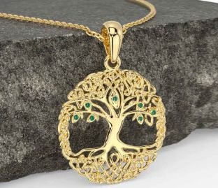Emerald Gold Silver Celtic Tree of Life Necklace