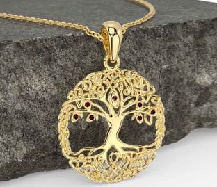 Garnet Gold Silver Celtic Tree of Life Necklace
