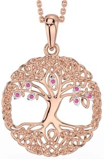 Pink Tourmaline Rose Gold Celtic Tree of Life Necklace