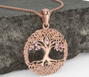 Pink Tourmaline Rose Gold Celtic Tree of Life Necklace