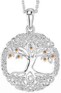 Citrine Silver Celtic Tree of Life Necklace