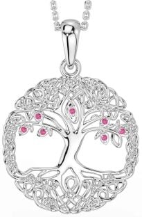 Pink Tourmaline Silver Celtic Tree of Life Necklace