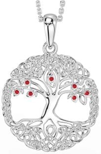 Ruby Silver Celtic Tree of Life Necklace