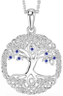 Sapphire Silver Celtic Tree of Life Necklace