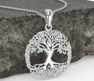 Aquamarine White Gold Celtic Tree of Life Necklace