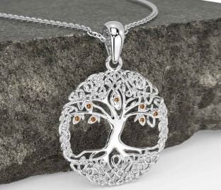 Citrine White Gold Celtic Tree of Life Necklace