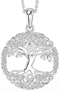 Diamante Bianco Oro celtico Albero Di Vita Collana