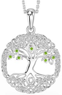 Peridot White Gold Celtic Tree of Life Necklace