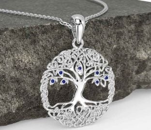 Sapphire White Gold Celtic Tree of Life Necklace
