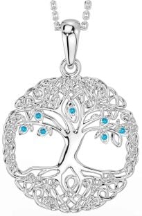 Topaz White Gold Celtic Tree of Life Necklace