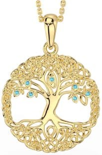 Aquamarine Gold Celtic Tree of Life Necklace