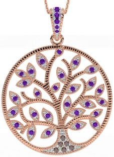 Amethyst Rose Gold Silver Celtic Tree of Life Necklace