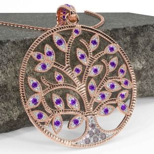 Amethyst Rose Gold Silver Celtic Tree of Life Necklace