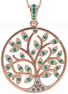 Emerald Rose Gold Silver Celtic Tree of Life Necklace