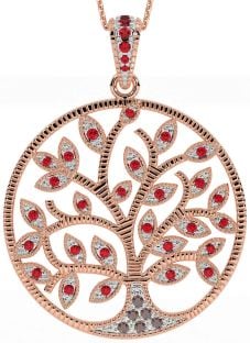 Ruby Rose Gold Silver Celtic Tree of Life Necklace