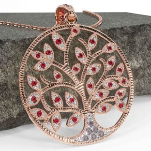 Ruby Rose Gold Silver Celtic Tree of Life Necklace