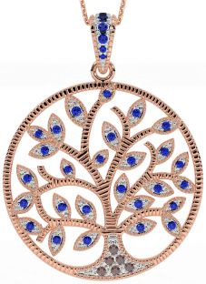 Sapphire Rose Gold Silver Celtic Tree of Life Necklace