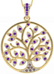 Amethyst Gold Silver Celtic Tree of Life Necklace