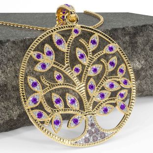 Amethyst Gold Silver Celtic Tree of Life Necklace