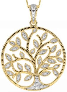 Diamond Gold Silver Celtic Tree of Life Necklace