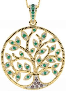 Emerald Gold Silver Celtic Tree of Life Necklace