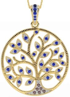 Sapphire Gold Silver Celtic Tree of Life Necklace