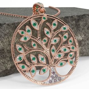 Emerald Rose Gold Celtic Tree of Life Necklace