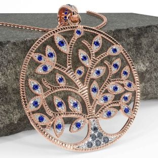 Sapphire Rose Gold Celtic Tree of Life Necklace