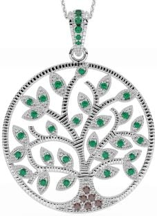 Emerald Silver Celtic Tree of Life Necklace