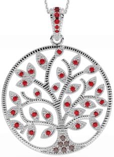 Ruby Silver Celtic Tree of Life Necklace