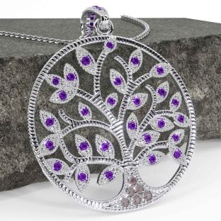 Amethyst White Gold Celtic Tree of Life Necklace