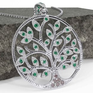 Emerald White Gold Celtic Tree of Life Necklace